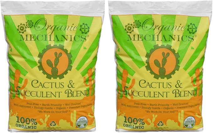 Organic Mechanics Cactus and Succulent Blend Potting Soil, 2 qt (Pack of 2) – Well-Drained Organic Mix – Enhances Plant and Root Growth with Biochar, Rice Hulls, and Worm Castings