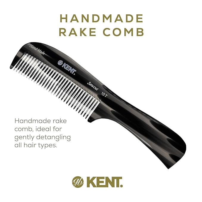 Kent 10T Graphite Large Detangler Comb, Handmade Wide Tooth Comb for Curly and Thick Hair, Detangling Combs For Wet and Dry Hair, Saw-Cut and Hand Polished Handmade in England