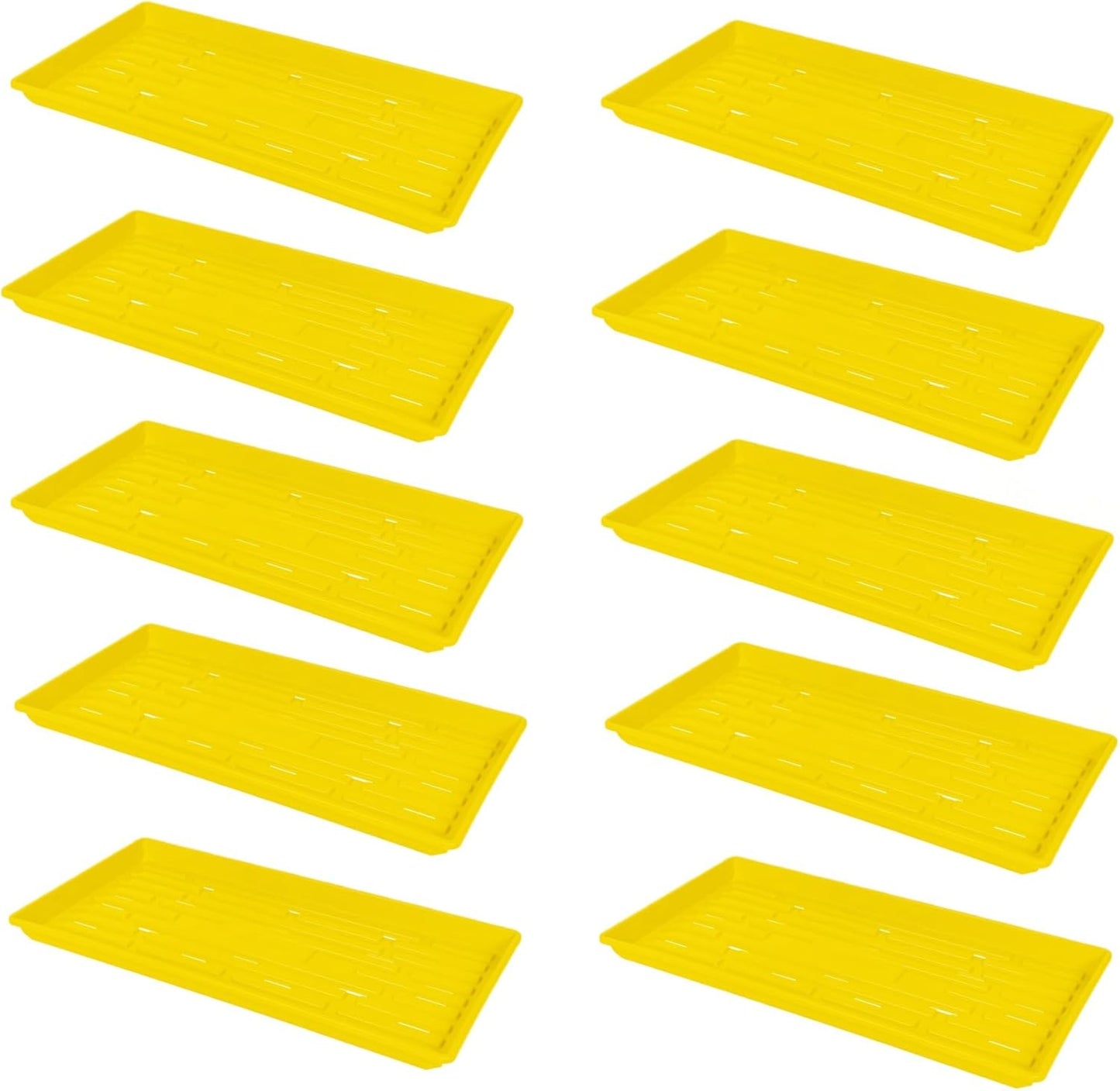 SUNPACK 10" x 20" Heavy Duty Shallow Plastic Seed Starting Tray, Yellow, 1" (Pack of 10) - Lined with Drainage Holes for Excess Water and Aeration, Ideal for Greenhouses or Indoor Gardening