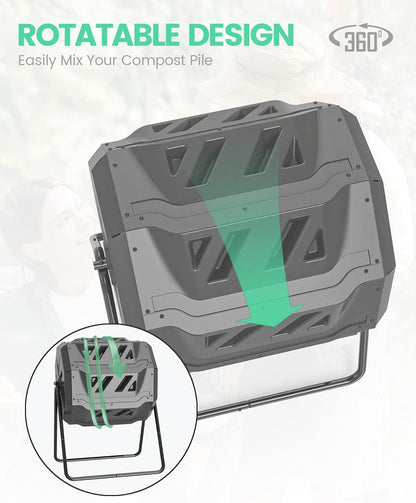 Garden Compost Bin from BPA Free Material, Dual Rotating Outdoor Composting Tumblers (43 Gallon,Green)