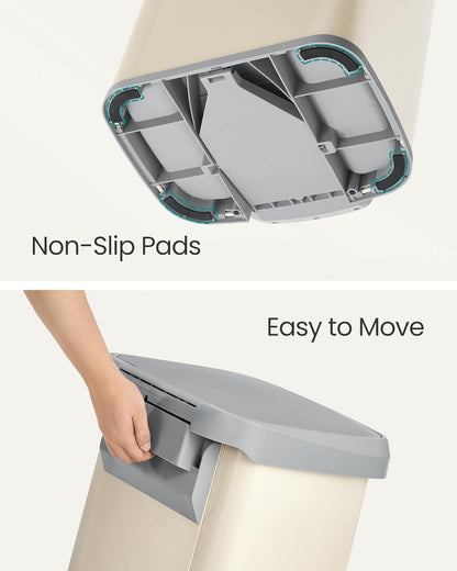 SONGMICS Kitchen Trash Can, 18-Gallon Stainless Steel Garbage Can, with Stay-Open Lid and Step-on Pedal, Soft Closure, Tall, Large and Space-Saving, Sand Beige and Dove Gray ULTB520A01