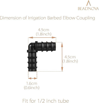 BEADNOVA Drip Irrigation Parts 10 Pcs 1/2 Inch Barbed Elbow Couplings Fittings Drip Line Connectors for 1/2 Inch Irrigation Tubing Garden Watering System (10pcs)