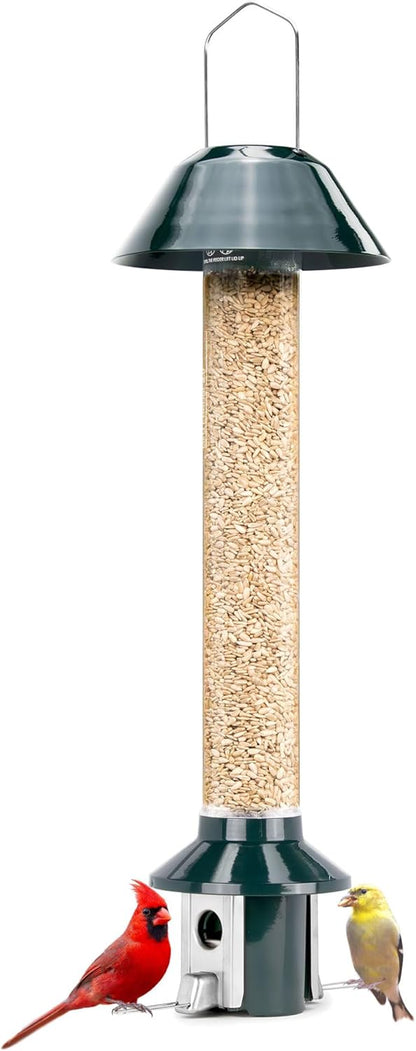 Roamwild PestOff 2.0 Squirrel Proof Wild Bird Feeder Mixed Seed Sunflower Heart Version - GREEN - HUGE 4LBS SEED CAPACITY – 26”x8”x8” (w/hanger)