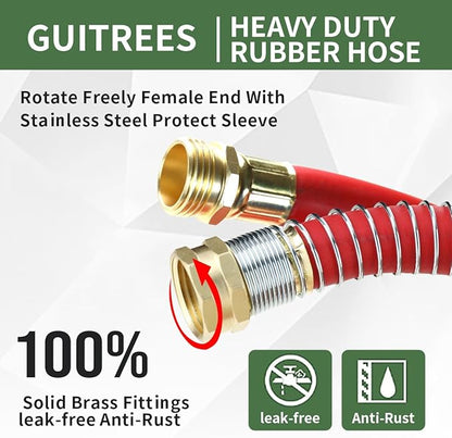 75FT 5/8 Heavy Duty Rubber Garden Hose - 200psi Working, 1000psi Burst - Hot/Cold Water - Five-Layered Braiding for Durability - Versatile for Gardening, Agriculture, Construction(Red)