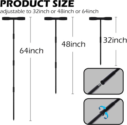 Sfcddtlg 64 Inch Metal Ground Soil Probe Rod - Adjustable Soil Sample Probe - T-Handle Septic Tank Locator for Tile Probing, Soil Compaction, Locating Underground Pipes, Landscaping, Gardening