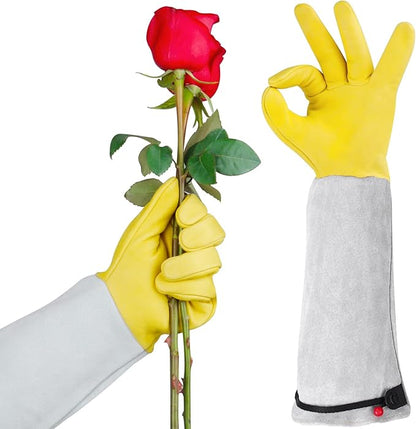 Gardening Gloves for Women/Men, Rose Pruning Thorn-Proof Gloves, with Adjustable Cuff and Durable Goatskin Leather, Comfy Breathable Long Sleeve Work Garden Gauntlet Glove for Yard Work(L)