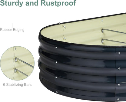 Galvanized Steel Raised Garden Bed 12" Tall Oval Galvanized Steel Raised Garden Bed - 7x3ft Oval Outdoor Planter Box with Rubber Edging (Grey)