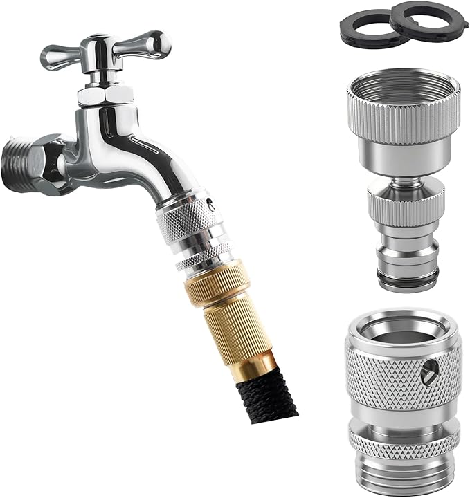 Hibbent Swivel Garden Hose Quick Connector, 360° Rotatable Faucet Hose Quick Connect Fitting, Solid Brass 3/4 Inch GHT Thread, Female and Male Adapter