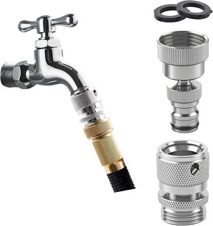 Hibbent Swivel Garden Hose Quick Connector, 360° Rotatable Faucet Hose Quick Connect Fitting, Solid Brass 3/4 Inch GHT Thread, Female and Male Adapter