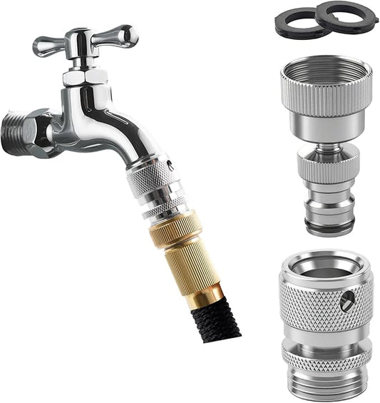 Hibbent Swivel Garden Hose Quick Connector, 360° Rotatable Faucet Hose Quick Connect Fitting, Solid Brass 3/4 Inch GHT Thread, Female and Male Adapter