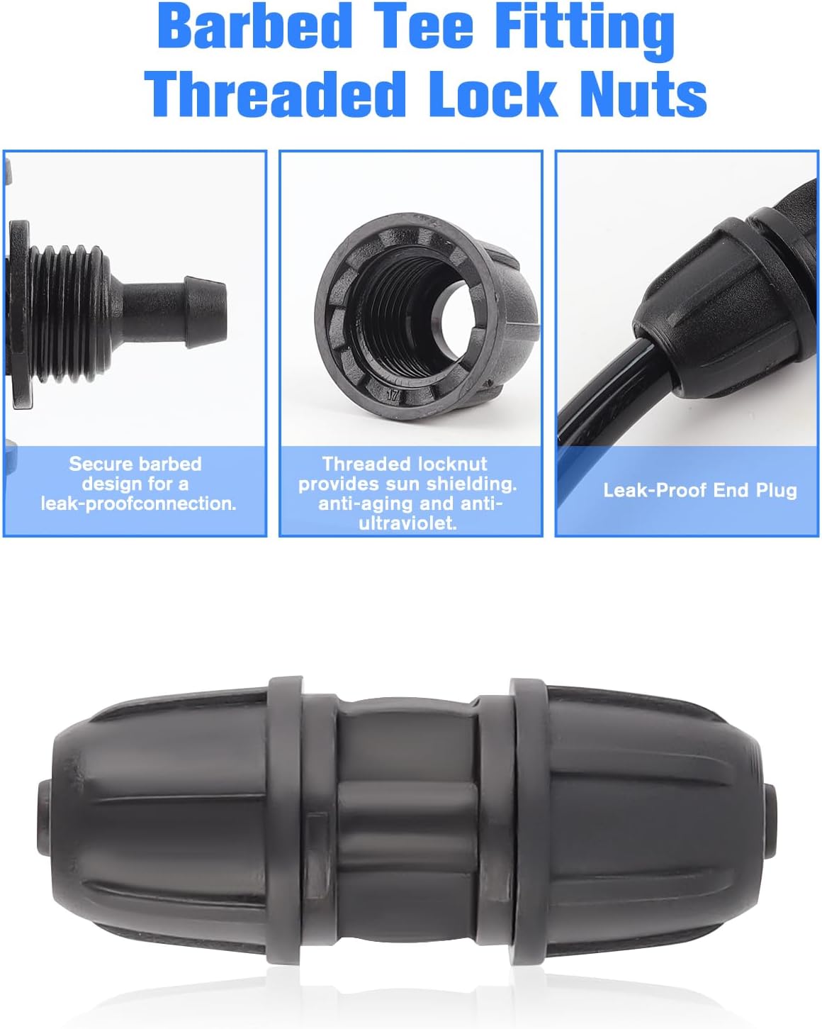 Kalolary 30PCS Drip Irrigation Fittings 1/4" Irrigation Tubing Coupling Lock Barbed Coupling for Drip Irrigation Tubing Anti-Drop Irrigation Coupling for Garden Drip Irrigation Parts