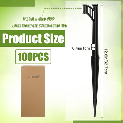 100 Pcs 12.8" Irrigation Drip Support Stakes 1/4 Inch Tubing Hose Holder Adjustable Riser Drip Lines Ground Stakes for Micro Sprinkler Gardens Irrigation Supplies