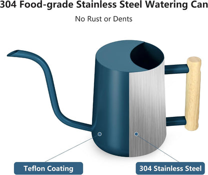 Watering Can Indoor Plants, 35oz Small Stainless Steel Metal Watering Can Modern Decorative Watering Pot with Long Spout for Indoor House Plant Bonsai Garden Flowers (Dark Blue)