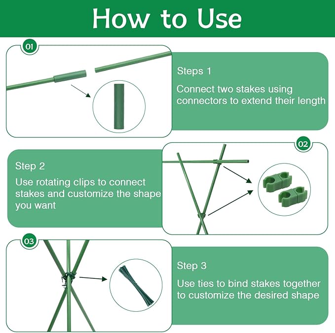 Garden Stakes 17Inch 40Pack, DIY Tall Plant Support Stakes of 4Ft,5Ft,6Ft,7Ft, HAINANSTRY Fiberglass Plant Stake for Indoor & Outdoor Plants, Tomato Vegetable Stakes for Garden