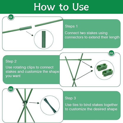 Garden Stakes 17Inch 40Pack, DIY Tall Plant Support Stakes of 4Ft,5Ft,6Ft,7Ft, HAINANSTRY Fiberglass Plant Stake for Indoor & Outdoor Plants, Tomato Vegetable Stakes for Garden