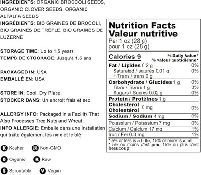 Food to Live - Organic Antioxidant Mix of Sprouting Seeds, 10 Pounds - Non-GMO Broccoli, Alfalfa, Clover, Rich Germination Rate, Non-Irradiated, Kosher