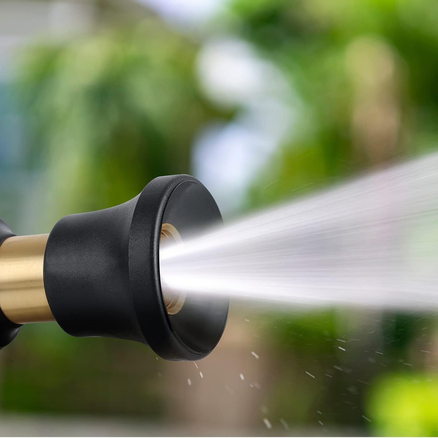 Hose Nozzle, Lichamp Heavy Duty Brass Fireman Style High Power Leak Proof Adjustable Garden Water Sprayer, Suitable for Car Wash, Patio Cleaning, Watering Lawn and Garden, Shower Pets (Black)