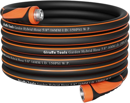 Giraffe Tools Garden Hose 75ft x 5/8", Water Hose Heavy Duty, Flexible, Lightweight Hybrid Hose with Swivel Handle, Male to Female Fittings, Burst 600 PSI