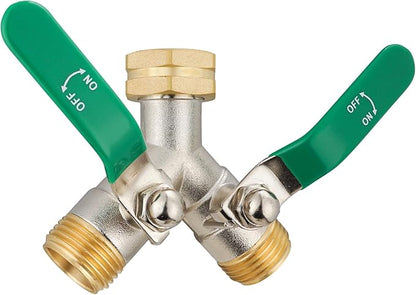 Hose Splitter 2 Way, Brass High Flow Garden Hose Splitter Heavy Duty, Hose Connector, Water Spigot Splitter, Full Flow Faucet Splitters with shutoff, 3/4” GHT Inlet