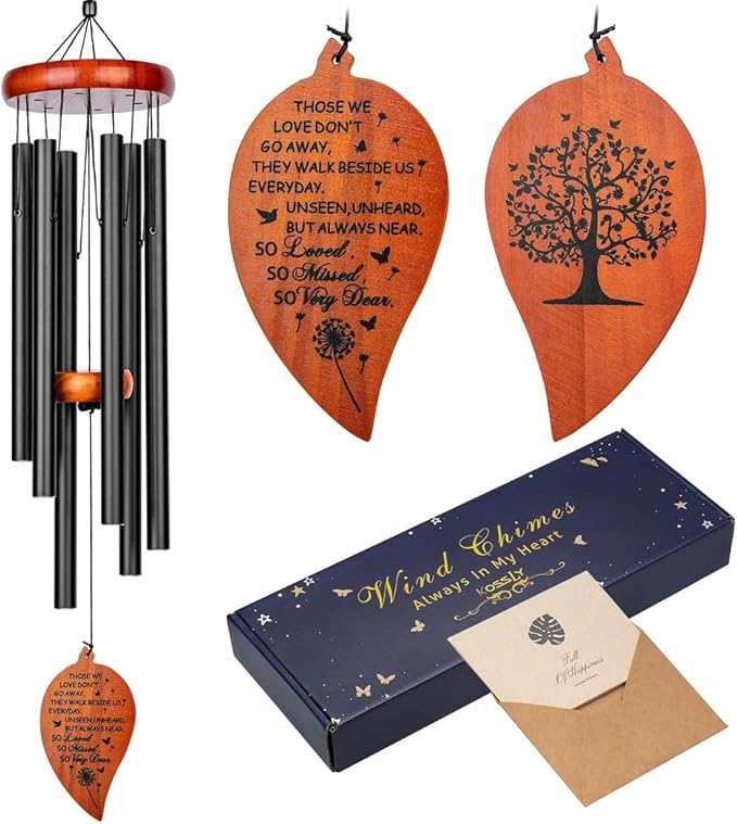 Sympathy Wind Chimes,32" Memorial Wind Chimes for Loss of Loved One, Sympathy Memorial Bereavement Gift,in Memory of Loved One Loss of Mother Father，Home Decor Garden Patio Outdoor-Black