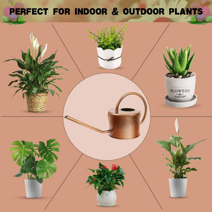 40 oz Decorative Copper Colored Galvanized Steel Watering Can - Easy Pour Gooseneck Spout for Indoor Plant Watering (Bronze)