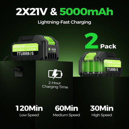 Leaf Blower Cordless - 650CFM Brushless Motor Leaf Blower with 6-Speed Control & Ergonomic Handle - Includes 2 x 5.0Ah Batteries & Fast Charger - Blowers for Lawn Care, Yard, Patio, Leaves, Snow, Dust