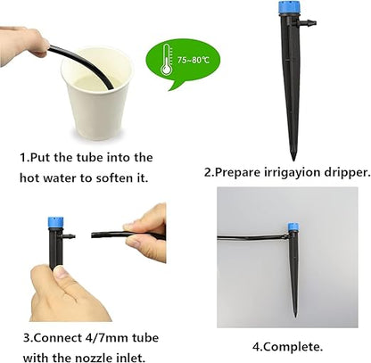 1/4 inch Drip Irrigation Emitters,100 Pcs Drip Emitters for 1/4" Irrigation Tubing Adjustable Water Flow Irrigation Drippers Drip Heads Drip Nozzles for Plants Garden Watering Raised Bed Potted Flower