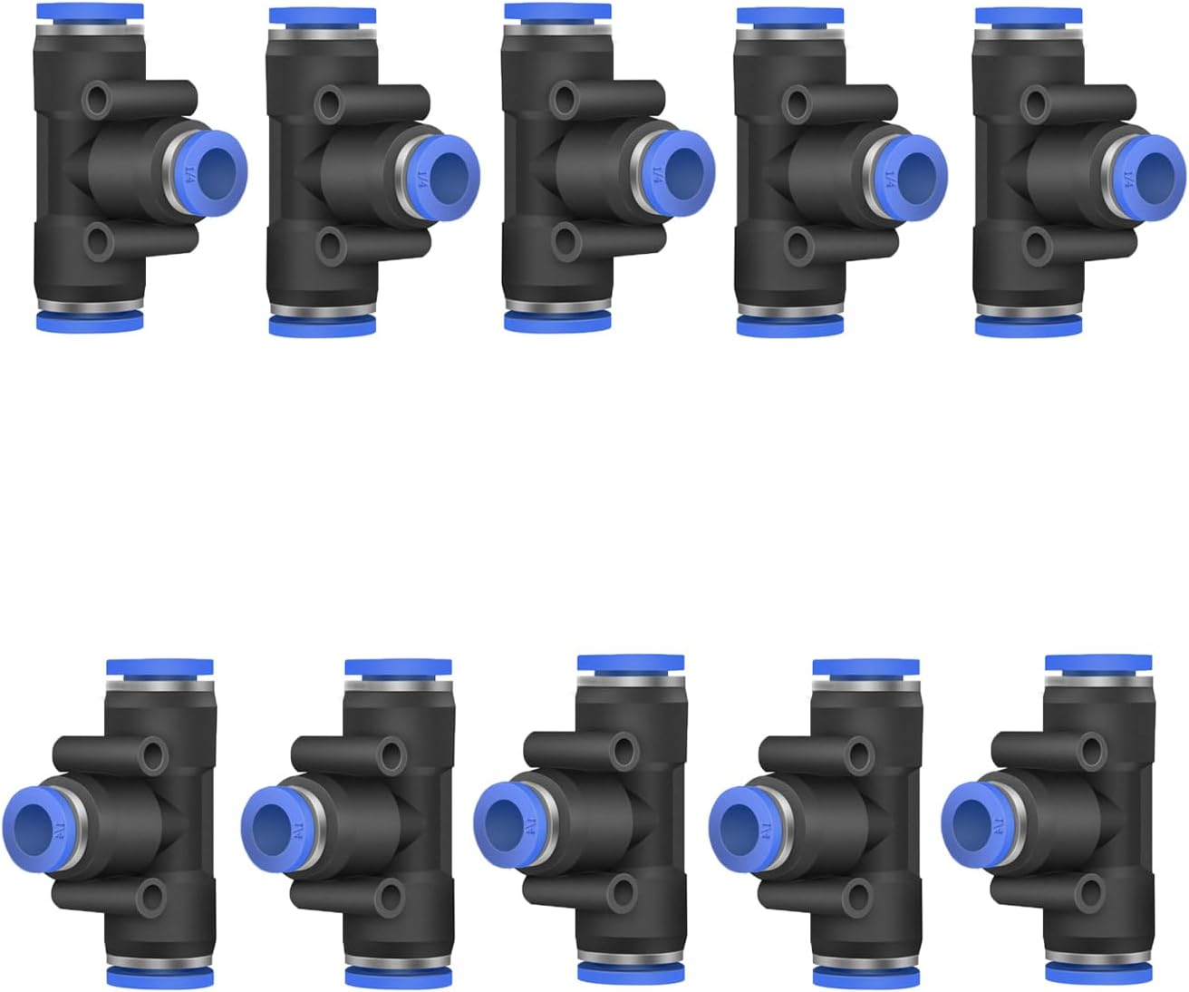 10 Pcs 3/8" x 1/4"x 3/8" Pneumatic T Shaped 3 Way Tube Reducer Connector,Quick Push to Connect Tee Fitting