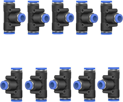 10 Pcs 3/8" x 1/4"x 3/8" Pneumatic T Shaped 3 Way Tube Reducer Connector,Quick Push to Connect Tee Fitting