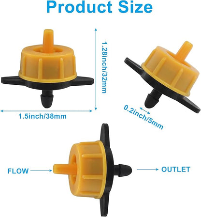 50 Pack 2 GPH Pressure Compensating Drip Irrigation Emitters, Premium Plastic Drip Sprinklers for 1/4" Tubing for Indoor/Outdoor Plants, Gardens & Landscapes