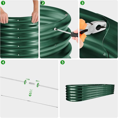 Land Guard 8×2×1.5ft Galvanized Raised Garden Bed Kit, Raised Garden Boxes Outdoor, Oval Metal Raised Garden Beds for Vegetables, Forest Green