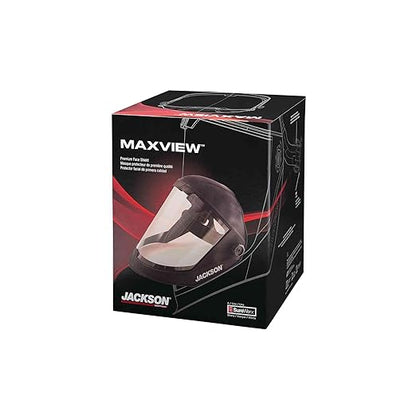 Jackson Safety Lightweight MAXVIEW Premium Face Shield - Mask with 370 Speed Dial Ratcheting Headgear, ANSI Z87.1, for Work, Grinding, Cutting - Uncoated - Clear Tint