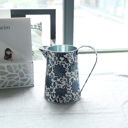 Shabby Chic Watering Can Galvanized Finish Metal Vase Country Rustic Pitcher Primitive Jug Decorative Flower Holder, 7.1" H