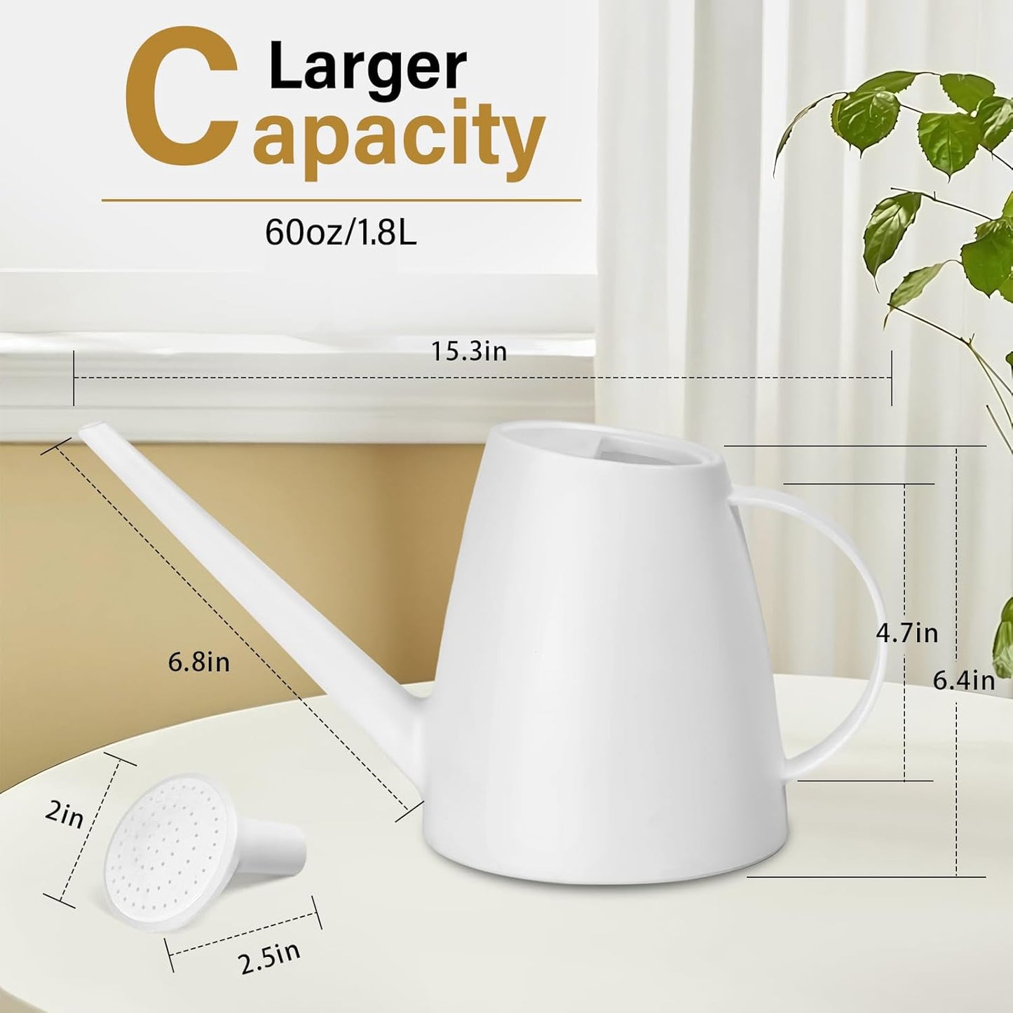 Plant Watering Can - for Home Plant Garden - 1/2 Gallon - White
