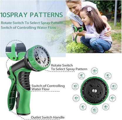 J&B XpandaHose 100ft Expandable Garden Hose with Holder - Heavy Duty Superior Strength 3750D - 4 -Layer Latex Core - Extra Strong Brass Connectors and 10 Spray Nozzle w/Storage Bag (Green 100)