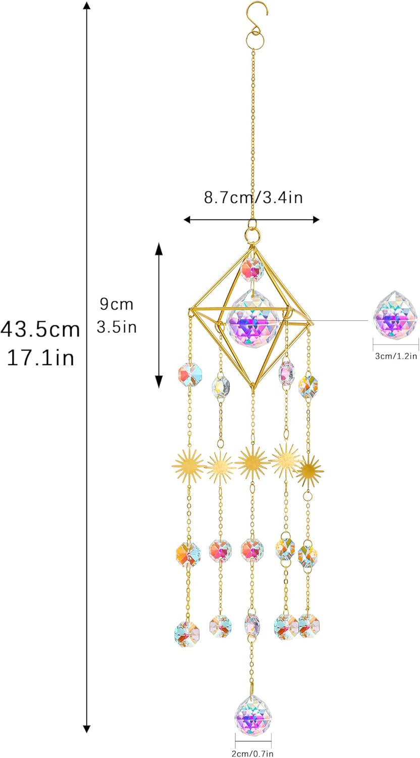 HDCRYSTALGIFTS Crystal Prisms Suncatcher for Window Hanging Gold-Plated Crystal Sun Catcher Indoor Window Rainbow Maker Home Garden Decoration