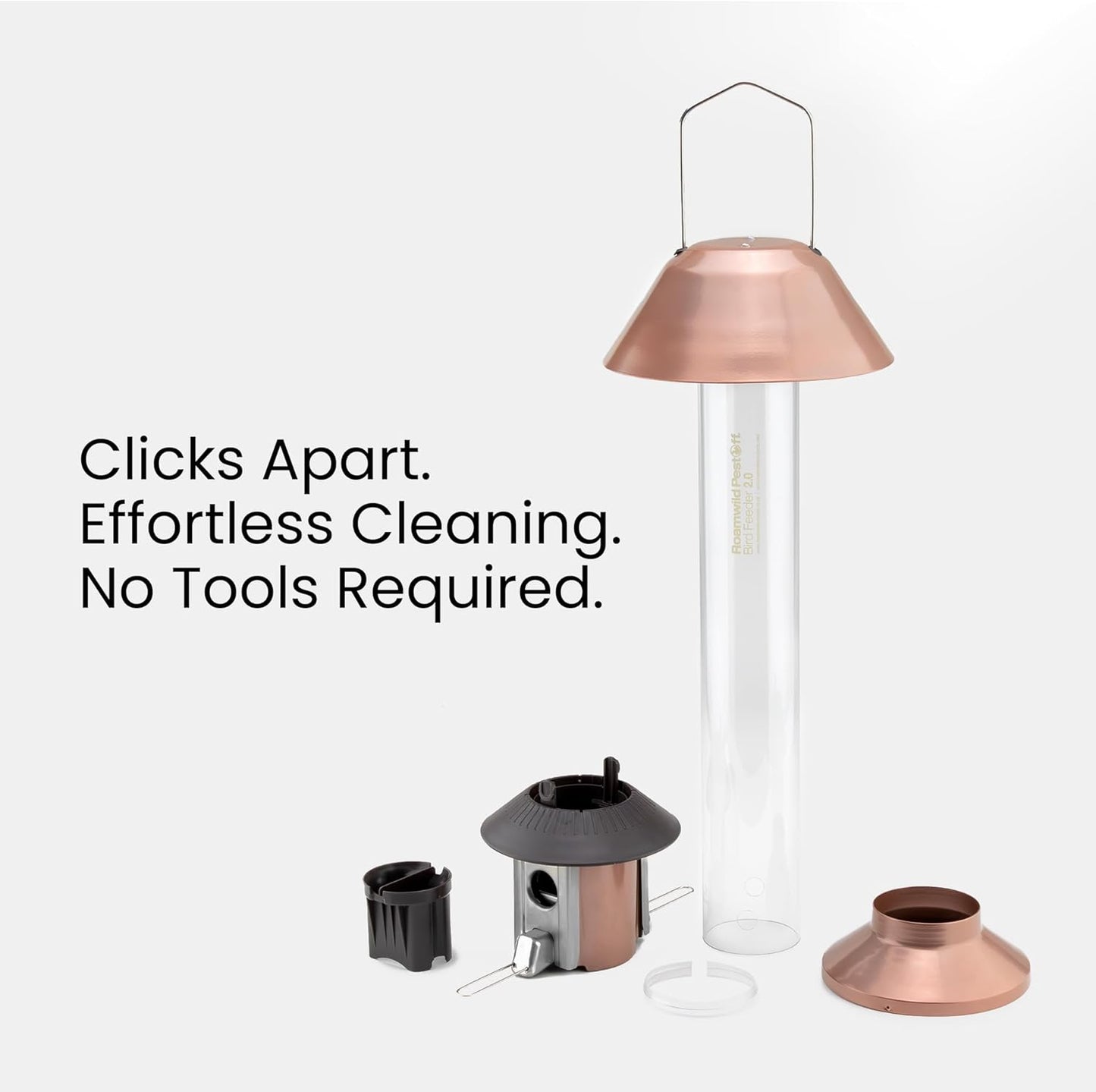 Roamwild 2.0 Squirrel Proof Wild Bird Feeder Mixed Seed Sunflower Heart Version - Now Greatly Improved - Antique Copper – Huge 4 POUND Seed Capacity – 26”x8”x8” (w/Hanger)