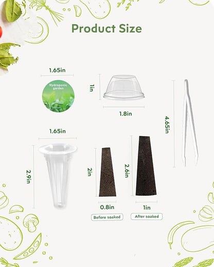 140Pcs Hydroponic Pods Supplies: Compatible with AeroGarden Grow Anything Herb Kits - Includes Grow Sponges Grow Baskets Grow Domes Labels - Hydroponics Supplies for Most Brand