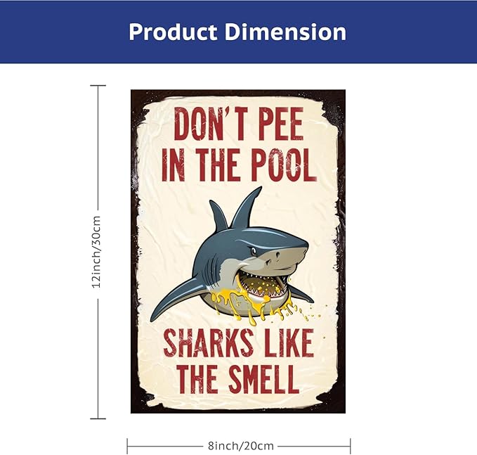 Don't Pee in the Pool Sign Poolside Comedy Club: 12x8in Tinplate Signs for Outdoor Pool Rules & Dad Jokes That Last