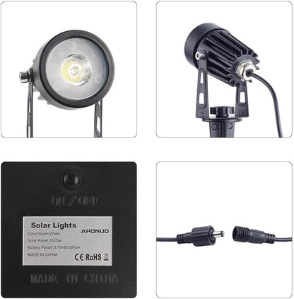 APONUO Metal Solar Spot Lights Outdoor with 9.8ft Cable Solar Powered Landscape Lighting Low Voltage IP65 Waterproof Auto On/Off for Outside Garden Yard Landscape Pathway Garage-Warm White(2-in-1)