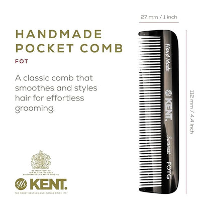 Kent FOT Black Graphite Fine Tooth Beard Comb - 4.5" Handmade Pocket Travel Comb for Men - Styling Combs for Fine or Thinning Hair, Mustache and Beard Care and Hair Care Kent