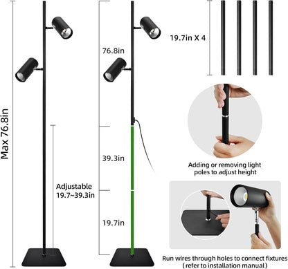 60W Dimmable Grow Light, Full Spectrum COB LED Dual-Head Floor Lamp with High CRI, 6/8/12H Timer, Adjustable Height (37"-77") & Angle – Standing Grow Lights for Indoor Plants (Daylight 6000K)