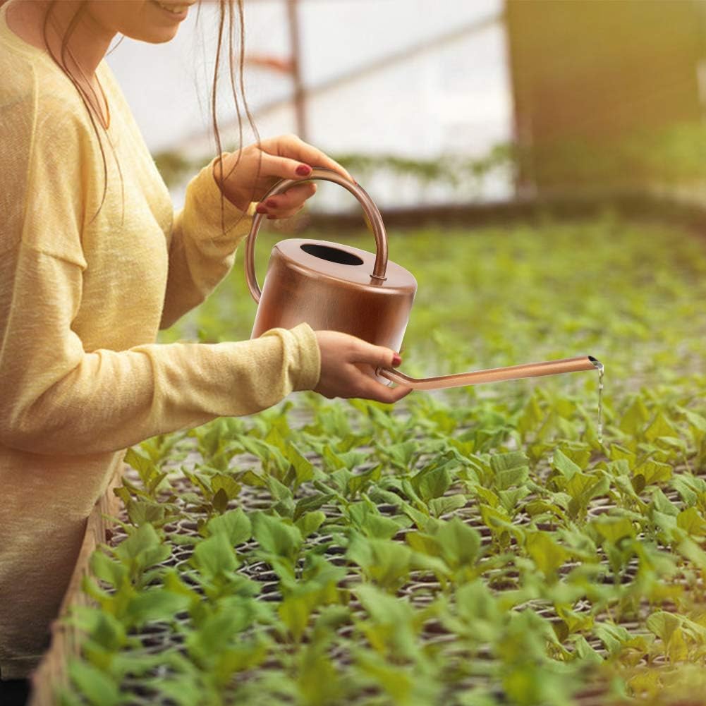 40 oz Decorative Copper Colored Galvanized Steel Watering Can - Easy Pour Gooseneck Spout for Indoor Plant Watering (Bronze)