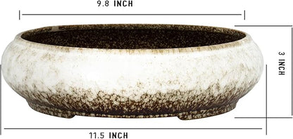 Succulent Pots - 11.5 Inch Ceramic Bonsai Pots with Drainage, Large Shallow Succulent Planters for Indoor Outdoor Plants, Round Glazed Cactus Flower Plant Container Bowl Home Desk Decor(White)