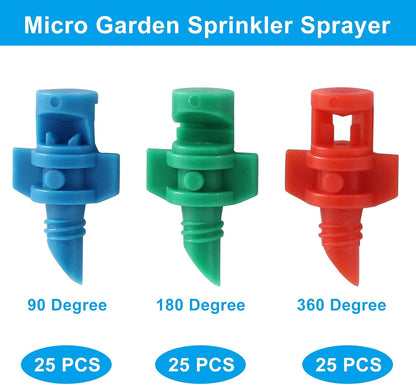 75 Pcs 90/180/360 Degree Misting Nozzle, Micro Sprinkler Heads Irrigation Misting Sprayer, Refraction Automizing Drippers for Garden Lawn Plants Irrigation System