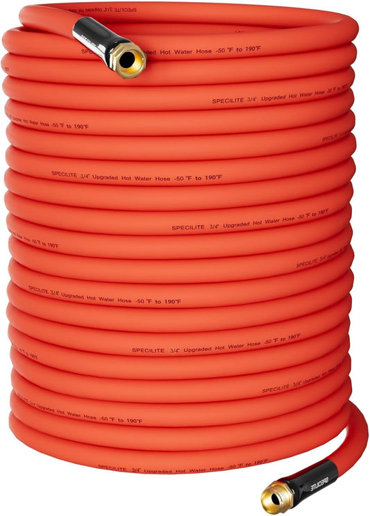 SPECILITE 3/4" Hot/Cold Garden Water Hose 200 ft, -50℉-190℉,Flexible & Lightweight With 3/4" Brass Fittings for Yard, Outdoor, Farm, Red