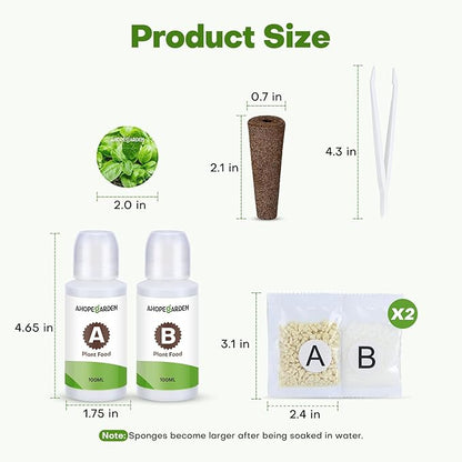 Ahopegarden 86PCS Hydroponic Pods Kit: Grow Anything Herb Kits with 600ml A&B Plant Food, 40 Grow Sponges, 40 Labels, 1 Tweezer - Hydroponics Supplies for Aerogarden&Most Brand Herb Garden