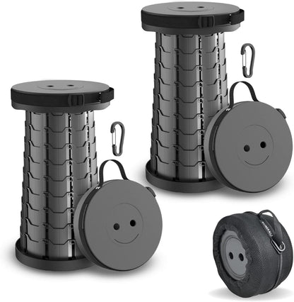 NUMANU 2025 Upgraded Collapsible Stool, 2.5"-18" Max 620lb Portable Folding Stool, Height Adjustable Retractable Telescopic Seat (2Pack Old-Gen Hard Seat + Accessories)