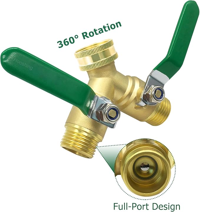 Hooshing Garden Hose Splitter 2 Way Heavy Duty Brass Full Flow Hose Connector with Long Handle 3/4" GHT Thread