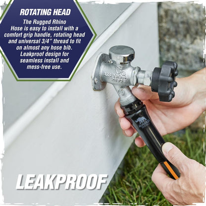 Rugged Rhino Heavy Duty Flexible Light Weight Garden Hose, 75ft x 5/8in, 4 Layer Leakproof Outdoor Gardening Tools, Watering Supplies, Powerful Water Pressure for Lawn, Flowers, Black Orange